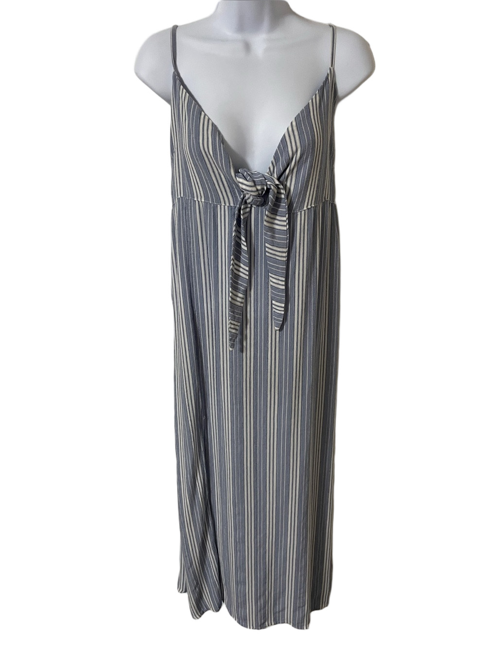 Salty Lemon Striped Blue Tie-Front Maxi Dress Size Small